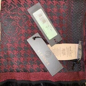 Versace Black and Burgundy Patterned Scarf